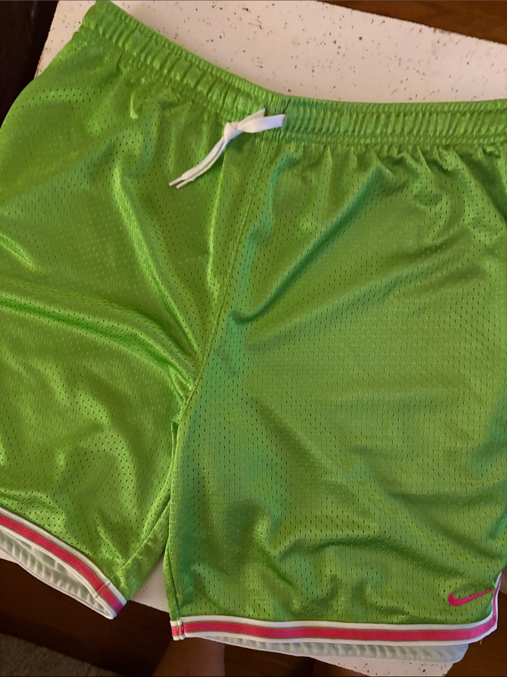 Nike Women’s Neon Green Mesh Athletic Shorts with Pink Accent